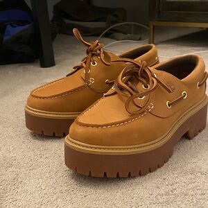 Timberland Tan Leather Platform Loafers